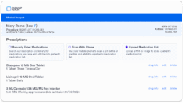 Medical Passport offers three quick ways to add medications: scanning a pill bottle, uploading a medication list, or entering them manually